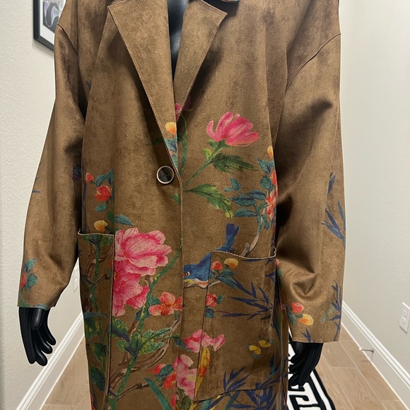 John Mark Brown Floral Trench Coat - Picture 3 of 5